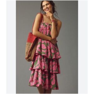 COREY LYNN CALTER TIE-SHOULDER TIERED MIDI DRESS
